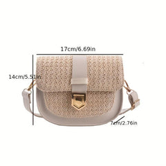 Woven Straw Mini Shoulder Bag PU Leather Crossbody Bag