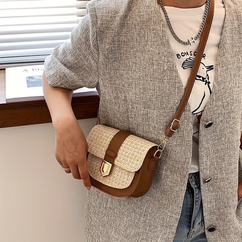 Woven Straw Mini Shoulder Bag PU Leather Crossbody Bag