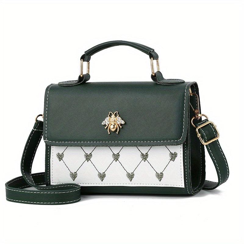 Heart Embroidery Crossbody Bag Small Flap Square Purse Handbag