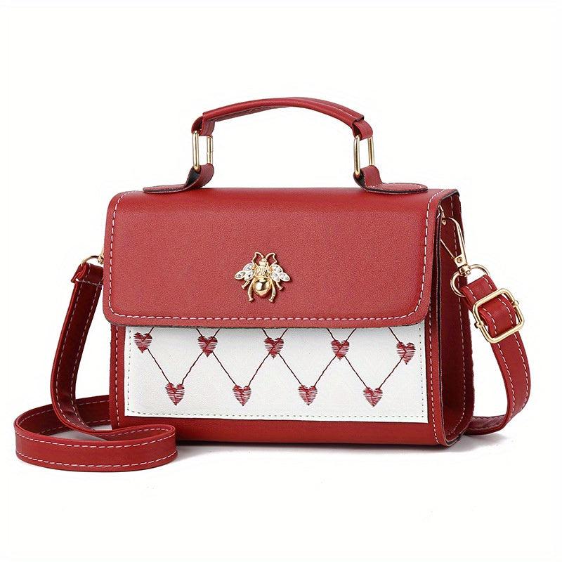 Heart Embroidery Crossbody Bag Small Flap Square Purse Handbag