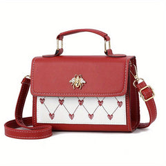 Heart Embroidery Crossbody Bag Small Flap Square Purse Handbag