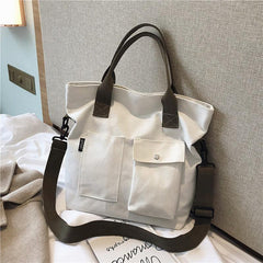 Canvas Handbag Casual Solid Shoulder Bag For School