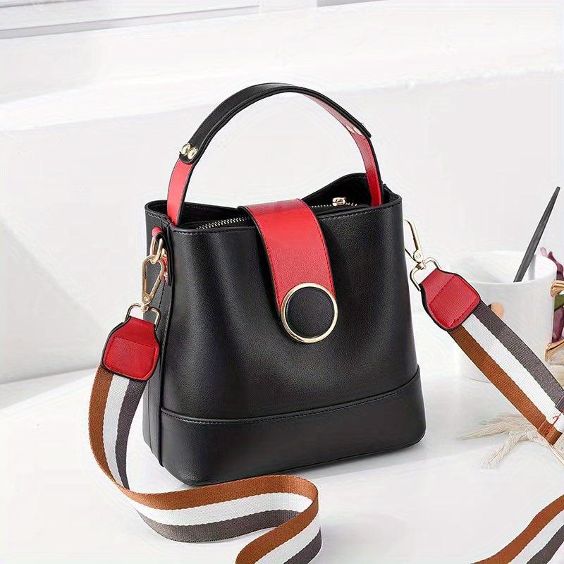 Bucket Handbag Wide Strap Crossbody Bag Buckle Shoulder Purses