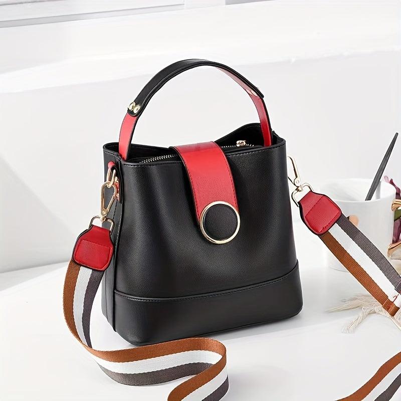 Bucket Handbag Wide Strap Crossbody Bag Buckle Shoulder Purses