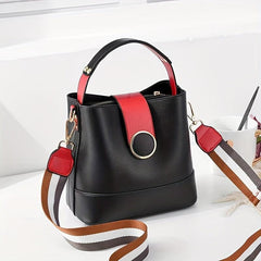 Bucket Handbag Wide Strap Crossbody Bag Buckle Shoulder Purses