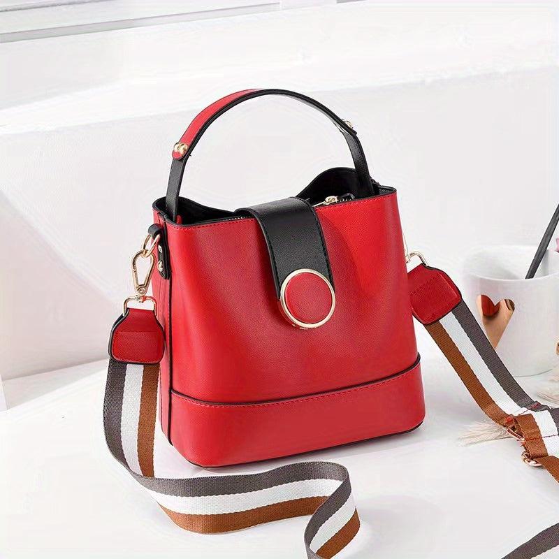 Bucket Handbag Wide Strap Crossbody Bag Buckle Shoulder Purses