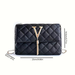 Quilted Tassel Metal Chain Crossbody Bag