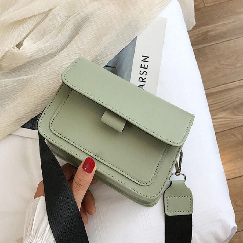 Vintage Wide Strap Crossbody Bag Solid Shoulder Bag For Women