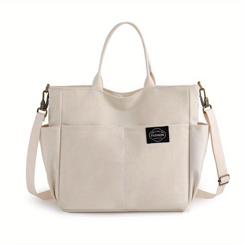 Canvas Tote Bag with Letter Patch Crossbody Handbag