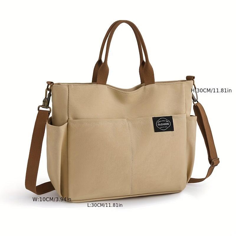 Canvas Tote Bag with Letter Patch Crossbody Handbag