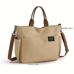 Canvas Tote Bag with Letter Patch Crossbody Handbag