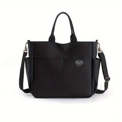 Canvas Tote Bag with Letter Patch Crossbody Handbag