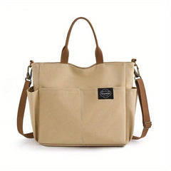 Canvas Tote Bag with Letter Patch Crossbody Handbag