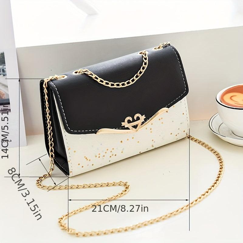 Sequins Decor Colorblock Shoulder Bag Classic Flap Square Crossbody Chain Bag