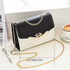 Sequins Decor Colorblock Shoulder Bag Classic Flap Square Crossbody Chain Bag