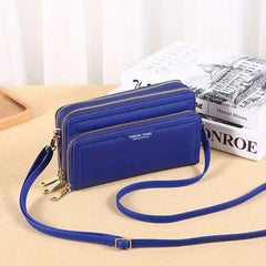 Minimalist Crossbody Bag PU Leather Double Zipper Shoulder Bag