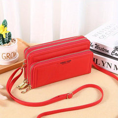 Minimalist Crossbody Bag PU Leather Double Zipper Shoulder Bag