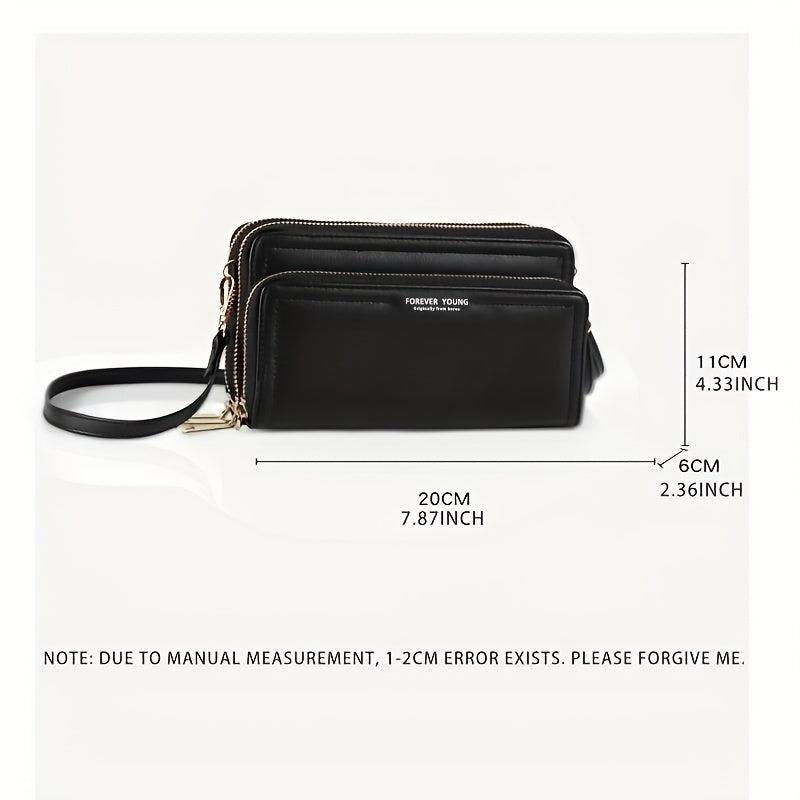 Minimalist Crossbody Bag PU Leather Double Zipper Shoulder Bag