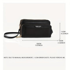 Minimalist Crossbody Bag PU Leather Double Zipper Shoulder Bag