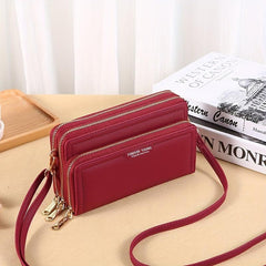 Minimalist Crossbody Bag PU Leather Double Zipper Shoulder Bag