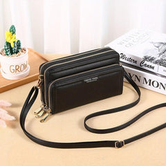 Minimalist Crossbody Bag PU Leather Double Zipper Shoulder Bag