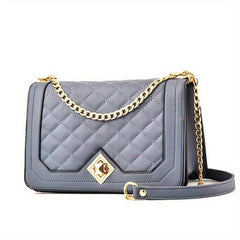 Quilted Chain Crossbody Bag Turn Lock Shoulder Bag Women's Square Purse