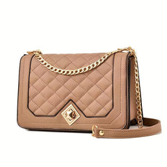Quilted Chain Crossbody Bag Turn Lock Shoulder Bag Women's Square Purse