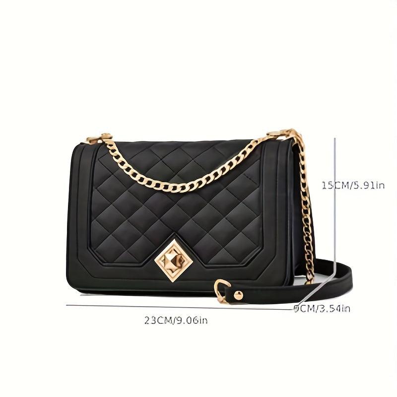 Quilted Chain Crossbody Bag Turn Lock Shoulder Bag Women's Square Purse