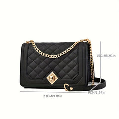 Quilted Chain Crossbody Bag Turn Lock Shoulder Bag Women's Square Purse