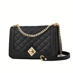 Quilted Chain Crossbody Bag Turn Lock Shoulder Bag Women's Square Purse
