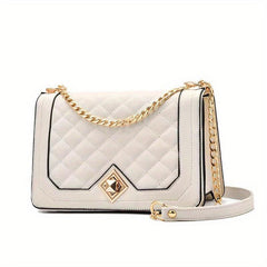 Quilted Chain Crossbody Bag Turn Lock Shoulder Bag Women's Square Purse