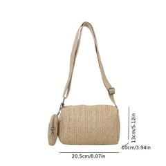 Mini Straw Beach Cylinder Bag Solid Casual Woven Crossbody Bag
