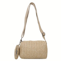 Mini Straw Beach Cylinder Bag Solid Casual Woven Crossbody Bag