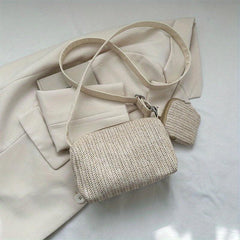 Mini Straw Beach Cylinder Bag Solid Casual Woven Crossbody Bag