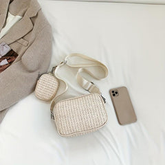 2Pcs Straw Woven Bag Set Crossbody with Coin Purses Boho Style