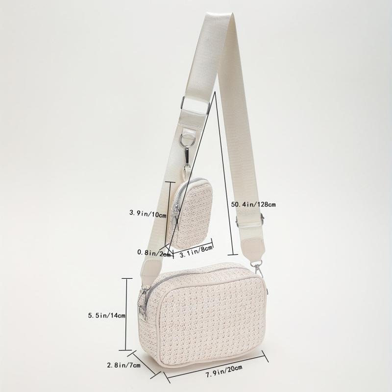 2Pcs Straw Woven Bag Set Crossbody with Coin Purses Boho Style