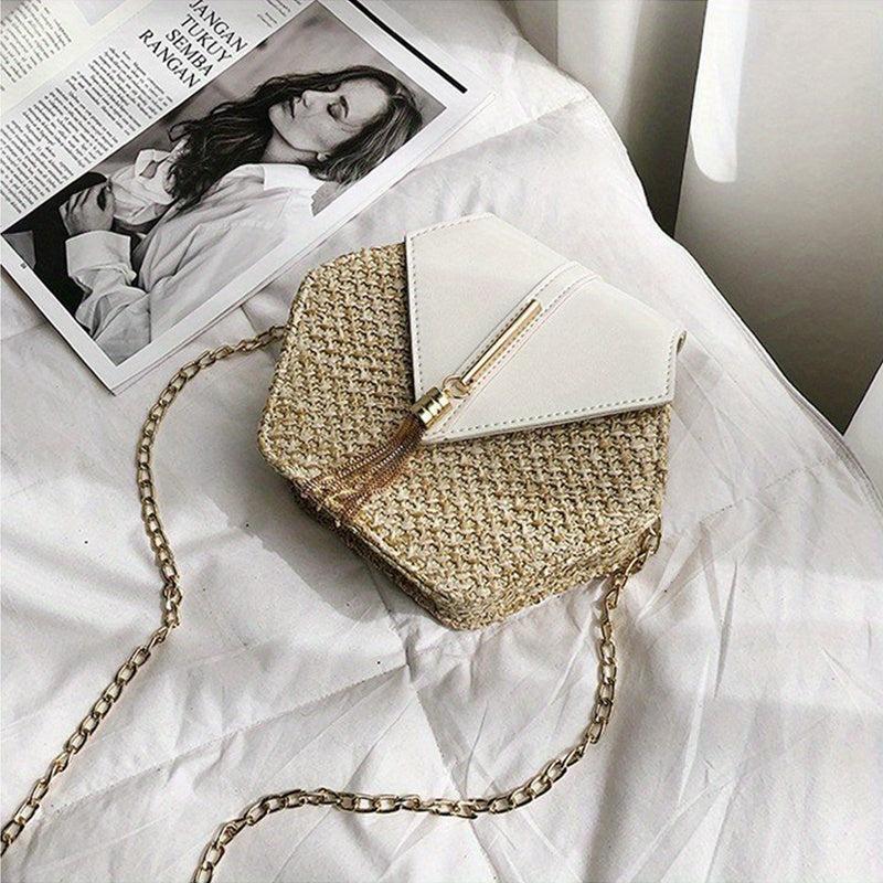 Bohemia Chain Crossbody Bag Women's Woven Flap Purse For Holiday