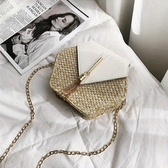 Bohemia Chain Crossbody Bag Women's Woven Flap Purse For Holiday