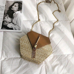 Bohemia Chain Crossbody Bag Women's Woven Flap Purse For Holiday