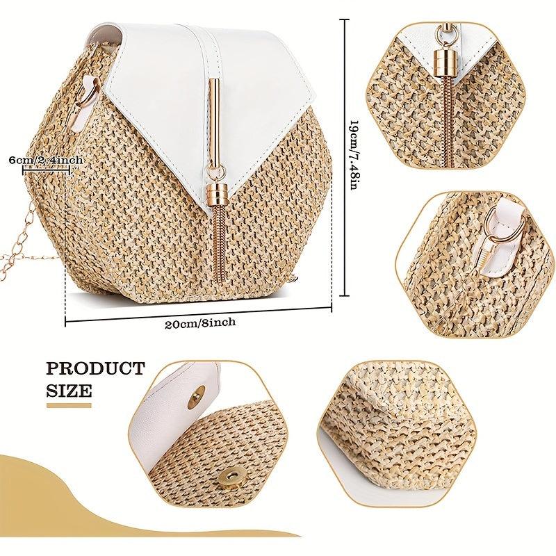 Bohemia Chain Crossbody Bag Women's Woven Flap Purse For Holiday