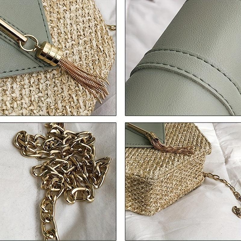 Bohemia Chain Crossbody Bag Women's Woven Flap Purse For Holiday