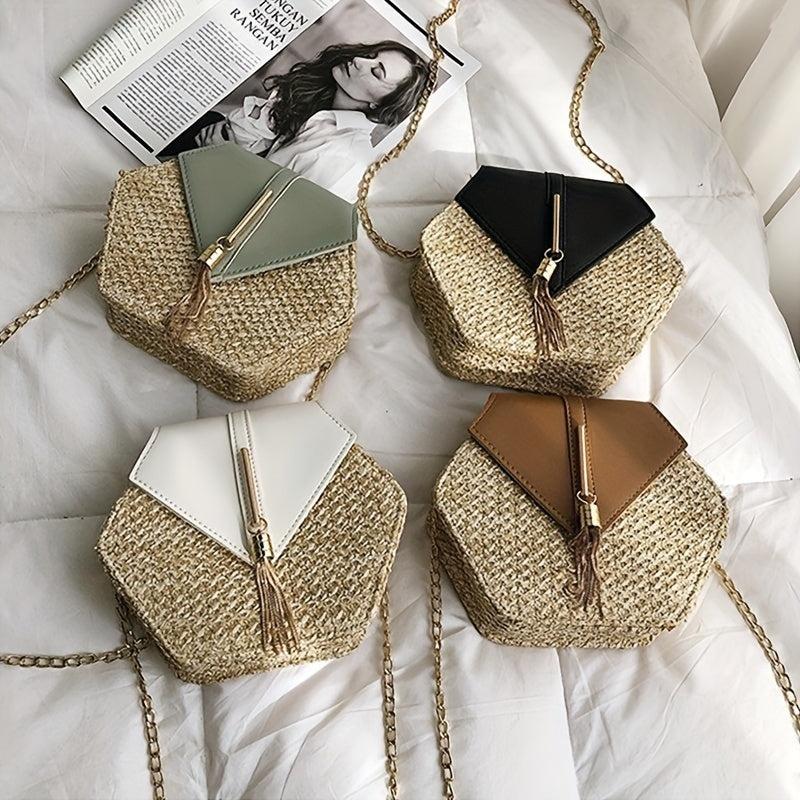 Bohemia Chain Crossbody Bag Women's Woven Flap Purse For Holiday