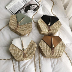 Bohemia Chain Crossbody Bag Women's Woven Flap Purse For Holiday