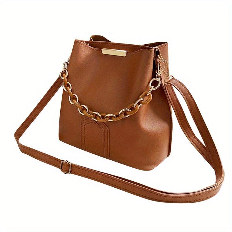 Thick Chain Crossbody Bag PU Leather Textured Bag Purse Classic Shoulder Bag