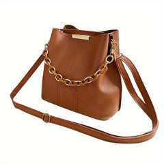 Thick Chain Crossbody Bag PU Leather Textured Bag Purse Classic Shoulder Bag