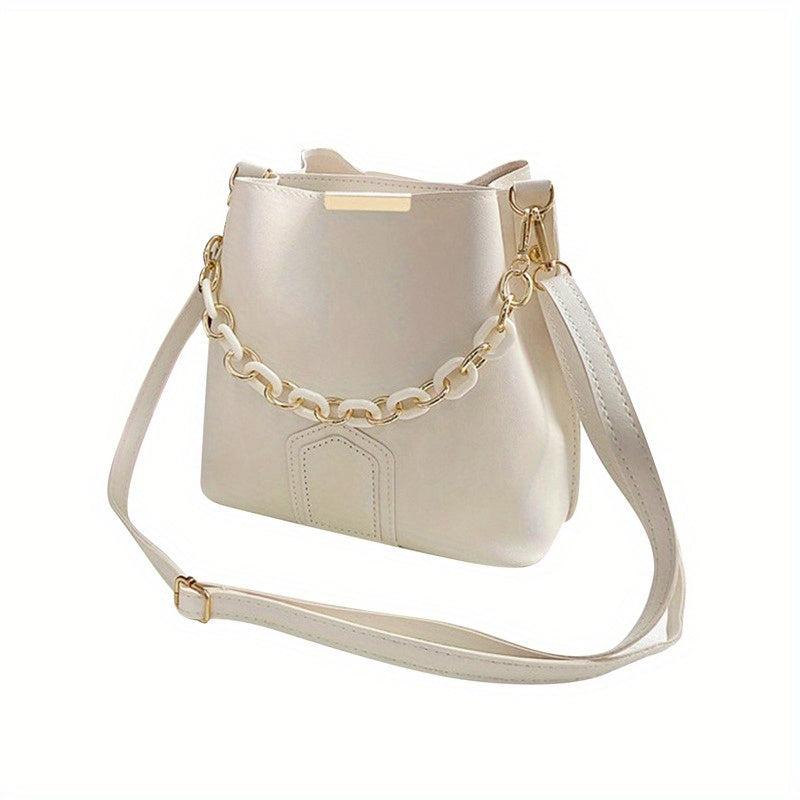 Thick Chain Crossbody Bag PU Leather Textured Bag Purse Classic Shoulder Bag