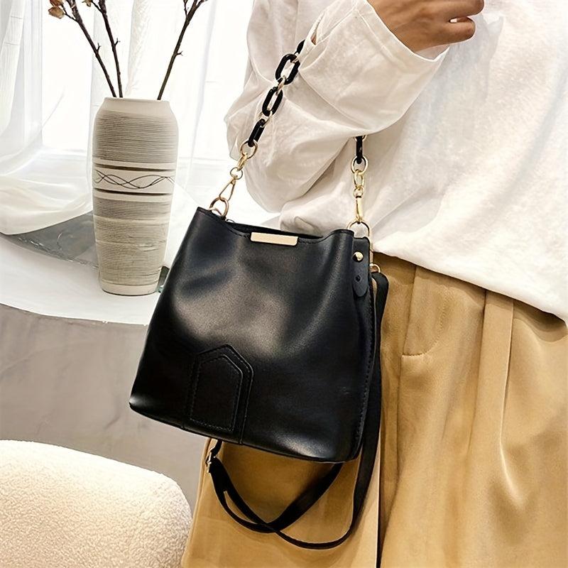Thick Chain Crossbody Bag PU Leather Textured Bag Purse Classic Shoulder Bag