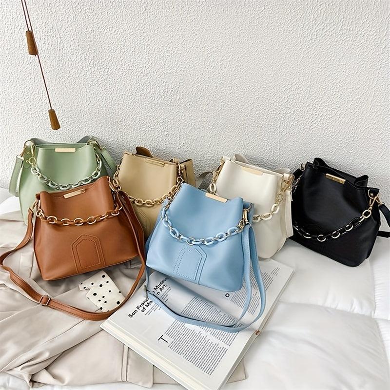 Thick Chain Crossbody Bag PU Leather Textured Bag Purse Classic Shoulder Bag