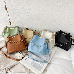 Thick Chain Crossbody Bag PU Leather Textured Bag Purse Classic Shoulder Bag