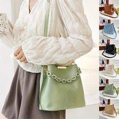 Thick Chain Crossbody Bag PU Leather Textured Bag Purse Classic Shoulder Bag